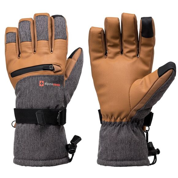 Alpine Swiss Mens Waterproof Snow Gloves Zipper Pockets Winter Sport Mittens - Picture 1 of 6